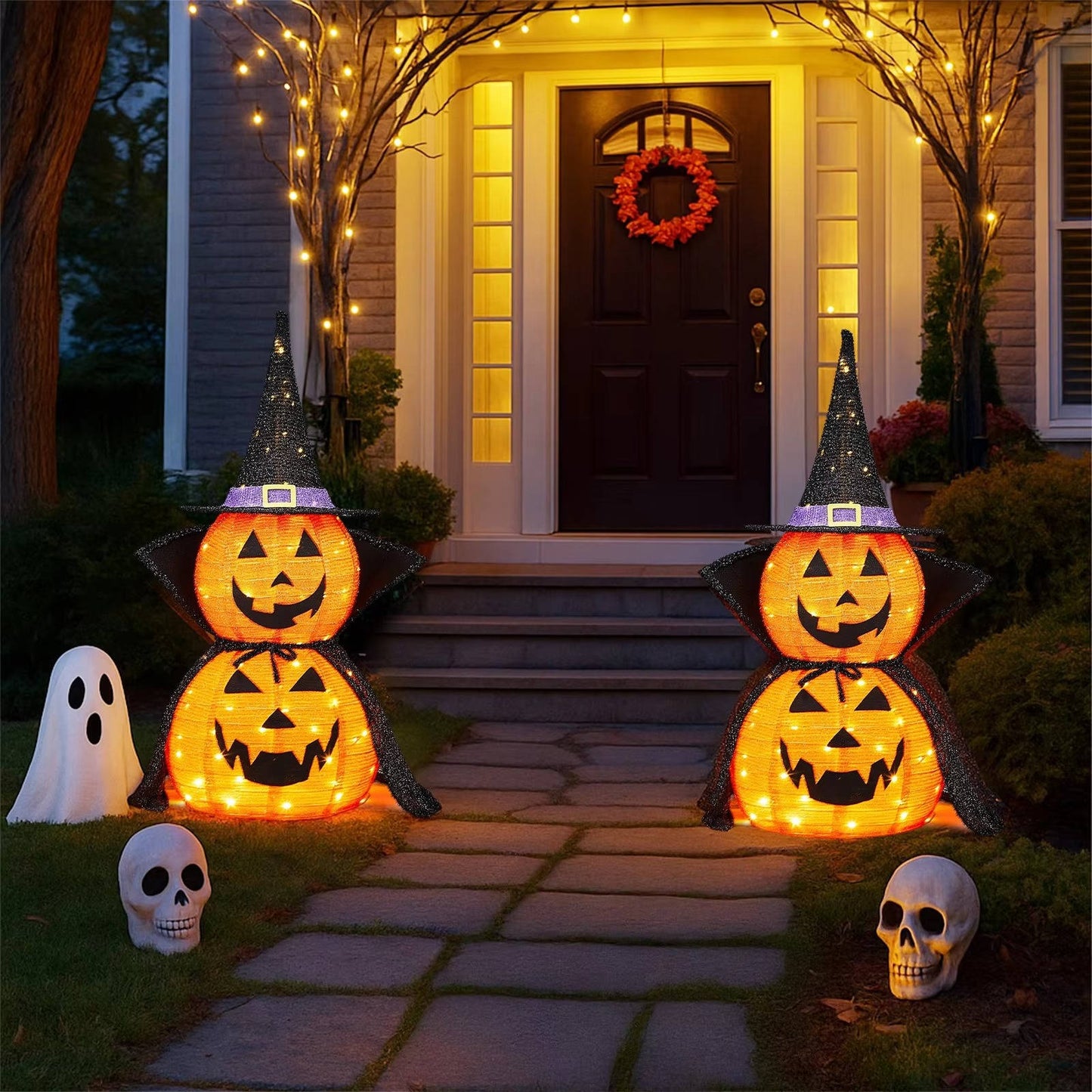 2 Pack 3ft Outdoor Solar Pumpkin Decor Lights