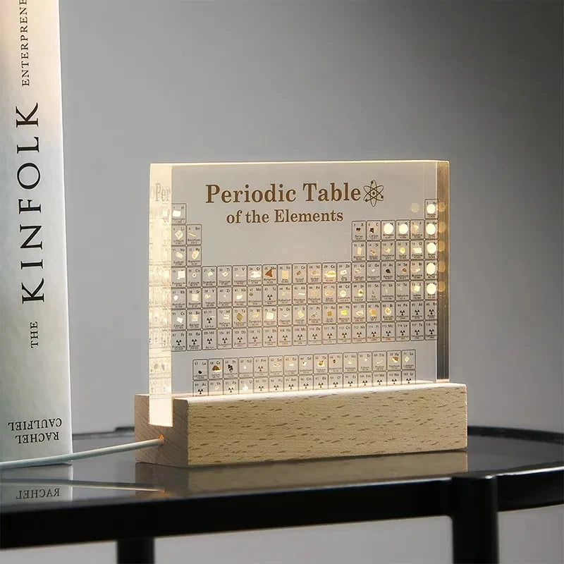 Colorful Periodic Table Lamp with Wood Base - Pexav