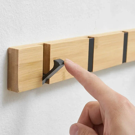 Space-Saving Wooden Coat Rack with Hooks - Pexav