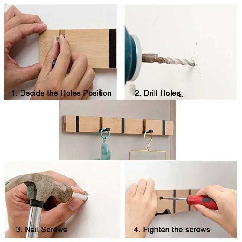 Space-Saving Wooden Coat Rack with Hooks