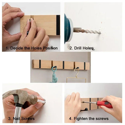 Space-Saving Wooden Coat Rack with Hooks