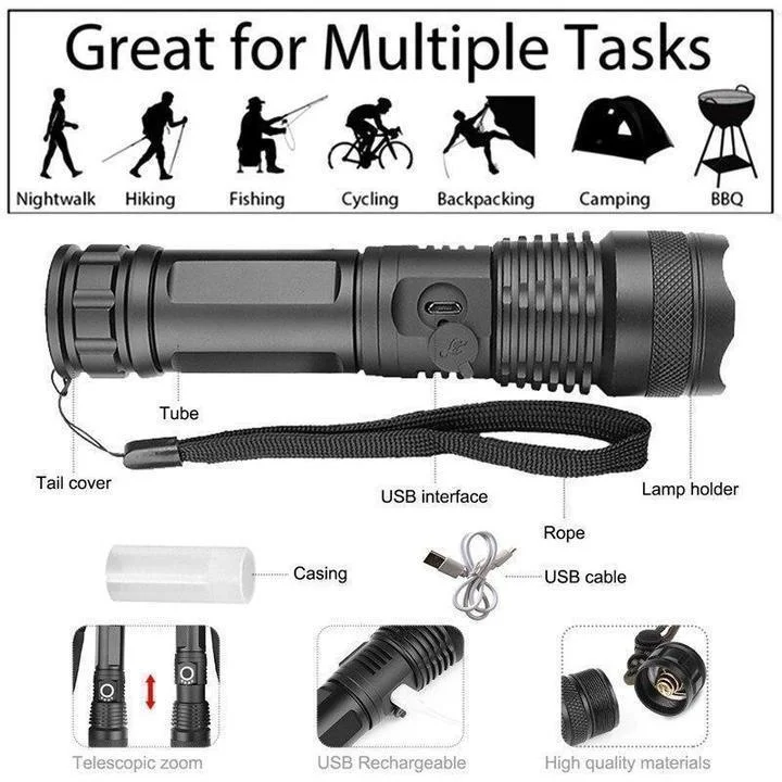 Bright Rechargeable LED Torch - 90,000 Lumens Portable Light