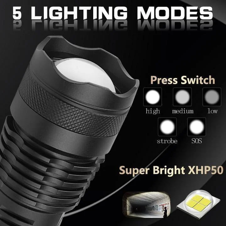 Bright Rechargeable LED Torch - 90,000 Lumens Portable Light