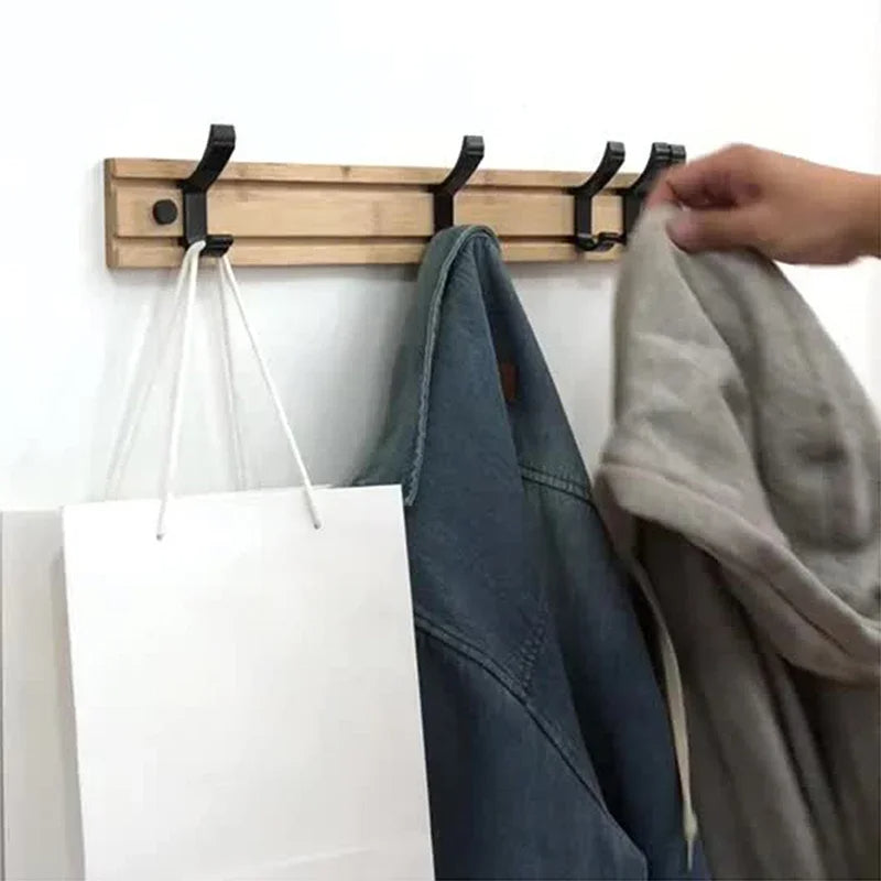 Space-Saving Wooden Coat Hook Rack with Sliding Bars - Pexav