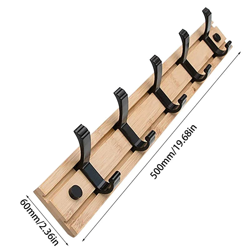 Space-Saving Wooden Coat Hook Rack with Sliding Bars