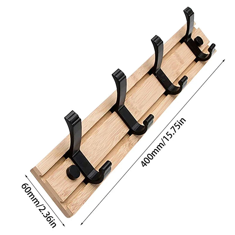 Space-Saving Wooden Coat Hook Rack with Sliding Bars