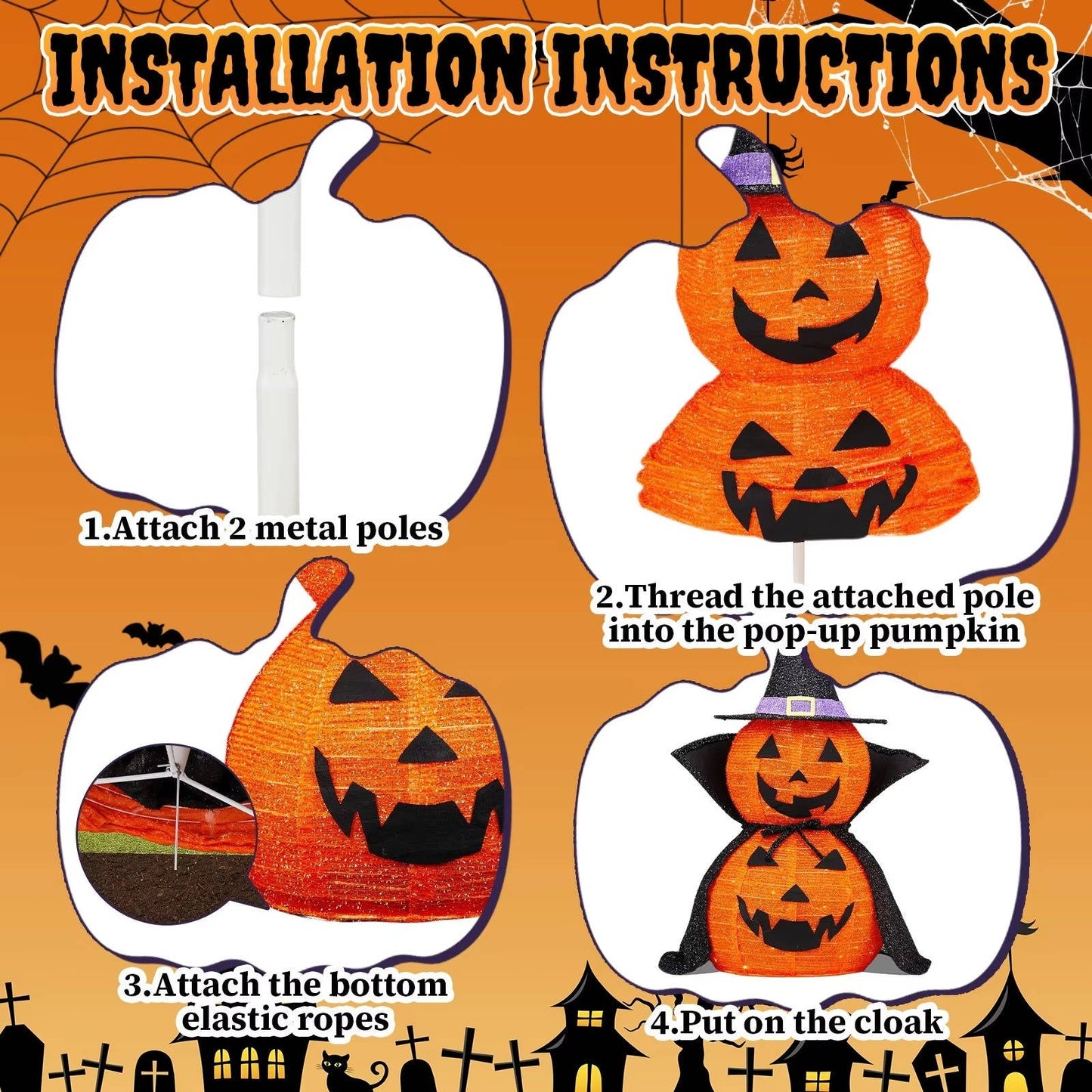 2 Pack 3ft Outdoor Solar Pumpkin Decor Lights