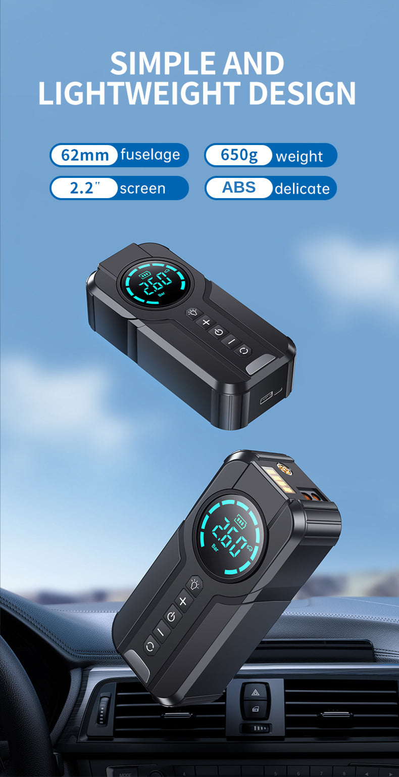 Compact Car Battery Booster with Air Pump & USB Charger