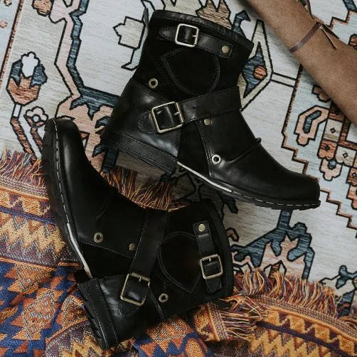 Classic Leather Buckle Ankle Boots