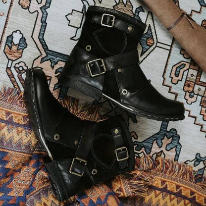 Classic Leather Buckle Ankle Boots