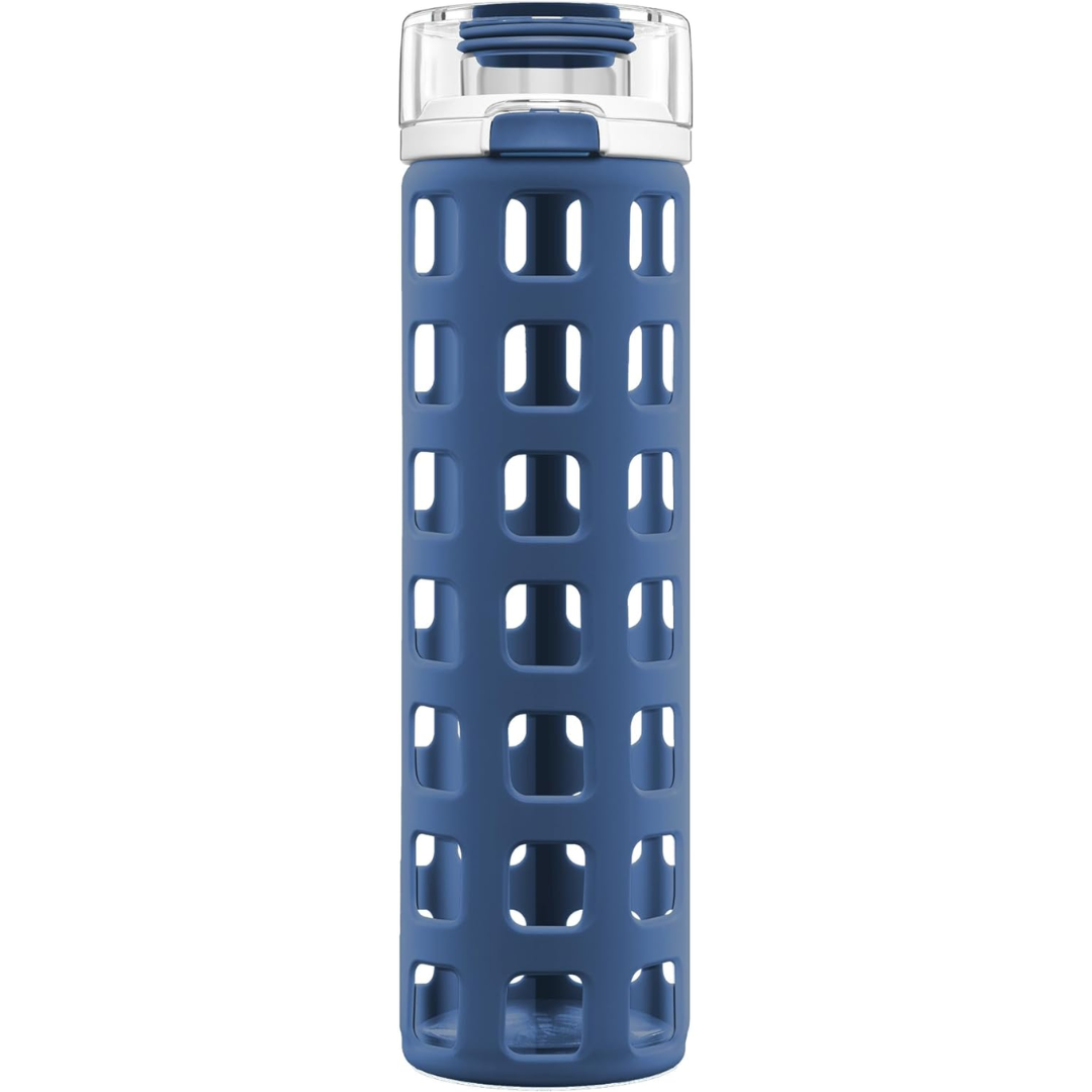 Durable Glass Water Bottle with One-Touch Flip Lid-Blue-Nora Luxe