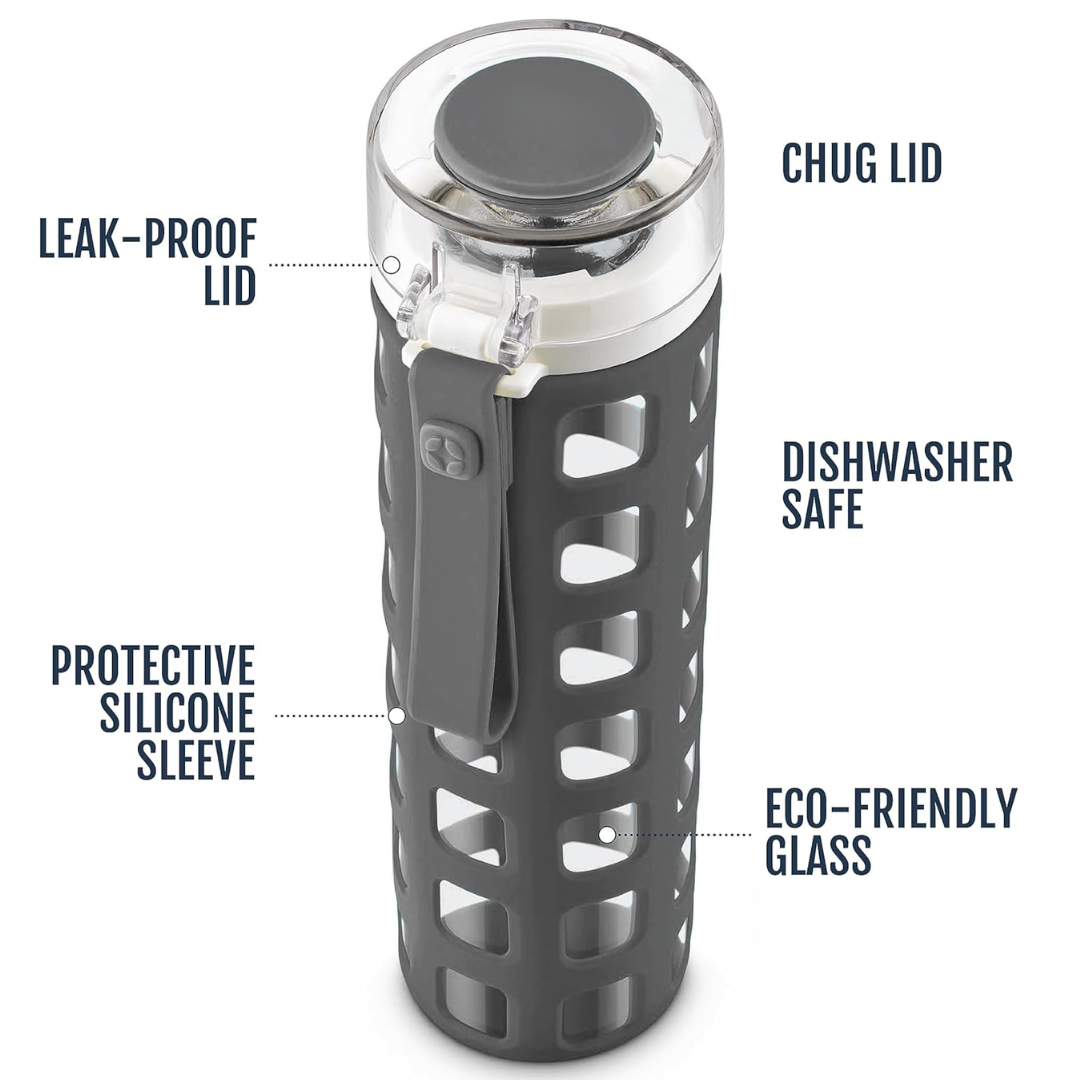 Durable Glass Water Bottle with One-Touch Flip Lid-Blue-Nora Luxe