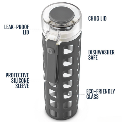 Durable Glass Water Bottle with One-Touch Flip Lid-Blue-Nora Luxe