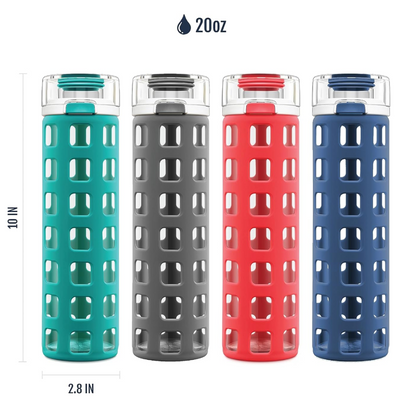 Durable Glass Water Bottle with One-Touch Flip Lid-Blue-Nora Luxe