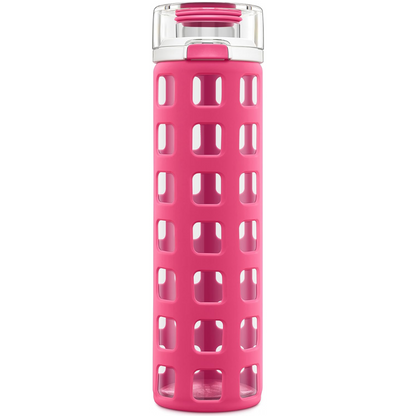 Durable Glass Water Bottle with One-Touch Flip Lid-Pink-Nora Luxe