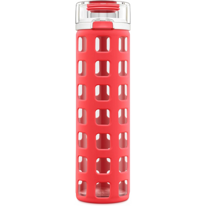 Durable Glass Water Bottle with One-Touch Flip Lid-Red-Nora Luxe