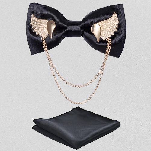 Men's Silver Bow Tie Accessory Set - Pexav