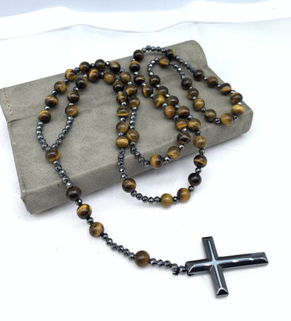 Men's Blue Gemstone Cross Chain Necklace