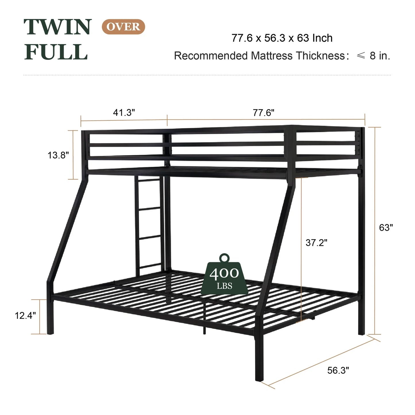 Space Saving Metal Twin Bunk Bed Frame