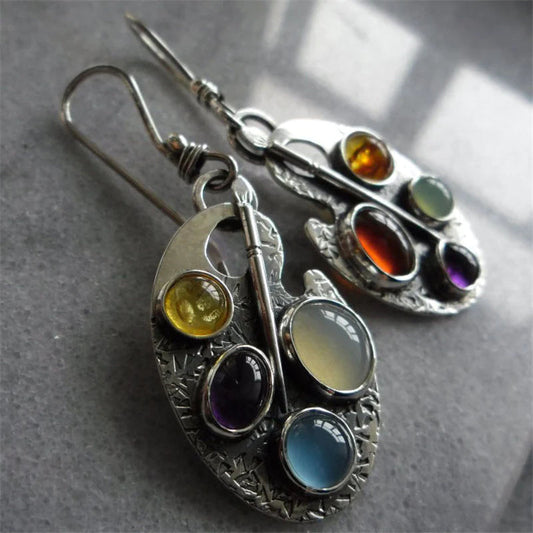 Colorful Gemstone Drop Earrings - Pexav