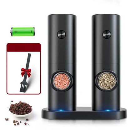 Electric Pepper and Salt Mill Set - SpiceLite-Black with base-Nora Luxe
