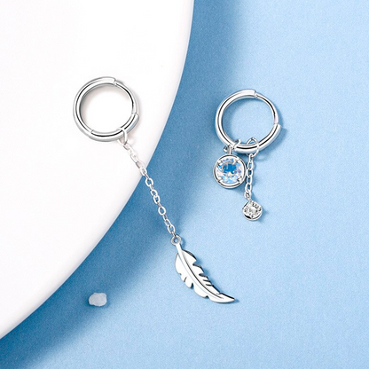 Elegant Asymmetric Feather Earrings | Sterling Silver Moonstone Jewellery-Nora Luxe