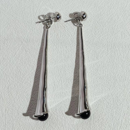 Elegant Drop Earrings for Women-Silver Black-Nora Luxe