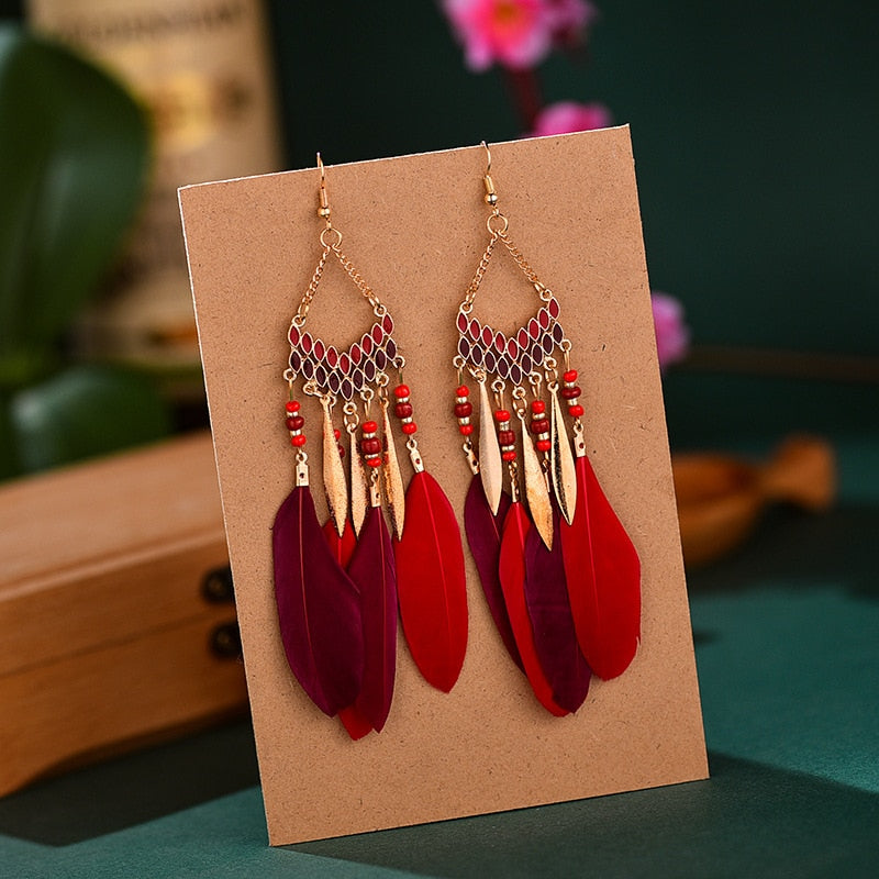 Elegant Feather Earrings | Long Dangle Jewellery for Women-Sky blue-Nora Luxe