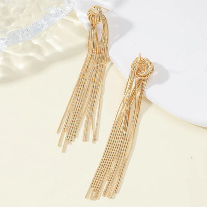 Elegant Knot Long Tassel Earrings-GOLD-Nora Luxe