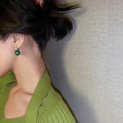 Elegant Luxury Earrings with Green Pearls-Nora Luxe