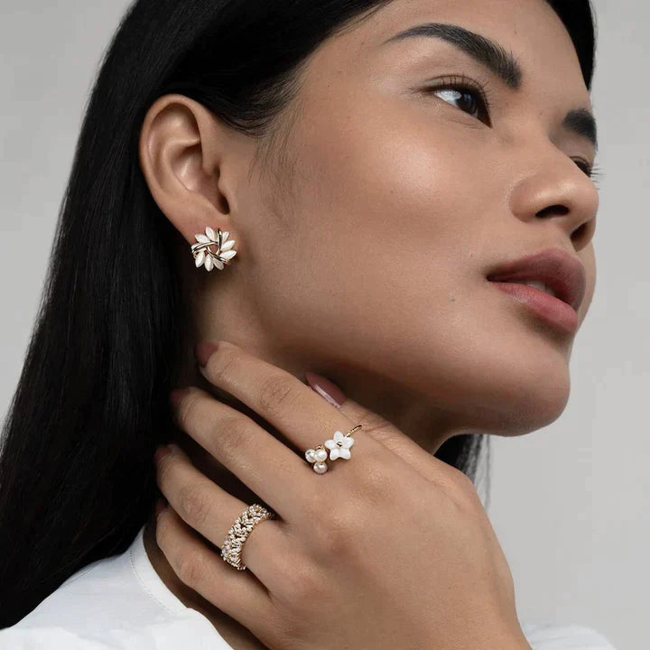 Elegant Opal Petal Stud Earrings | Women's Jewellery-Nora Luxe