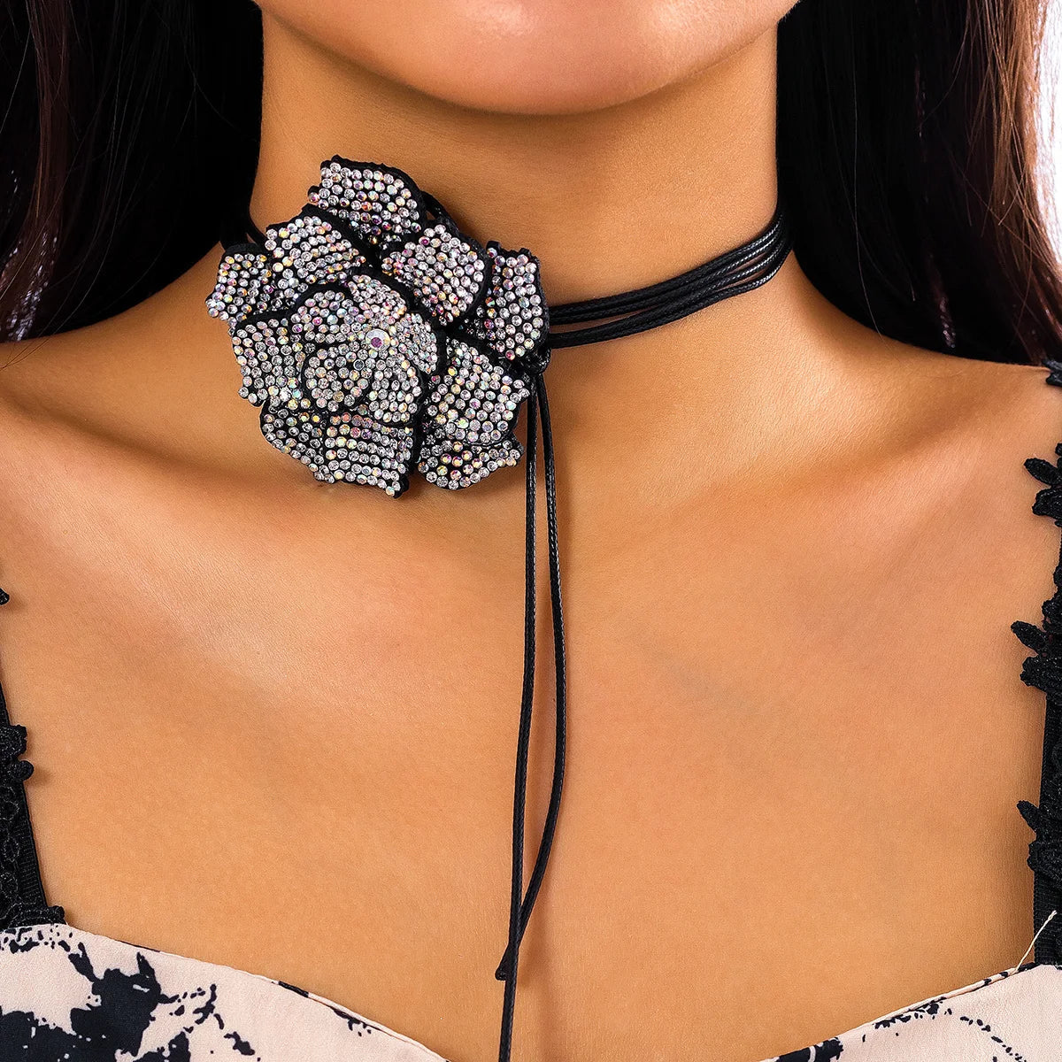 Elegant Rhinestone Rose Choker Necklace | Sophisticated Jewellery for Women-Nora Luxe