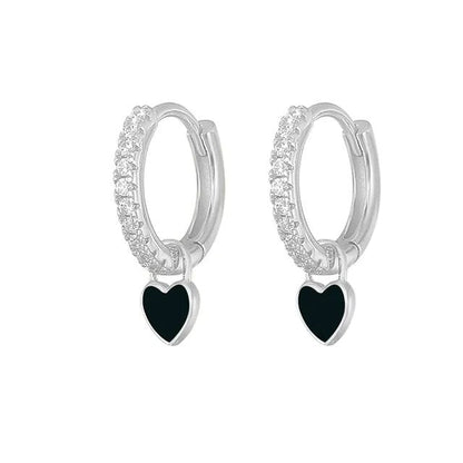 Elegant Silver Hoop Earrings - Women's Fashion Jewellery-Silver Black-Nora Luxe