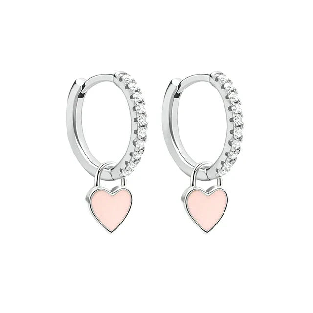 Elegant Silver Hoop Earrings - Women's Fashion Jewellery-Silver Pink-Nora Luxe