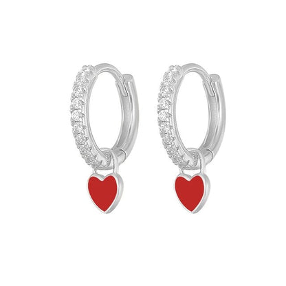 Elegant Silver Hoop Earrings - Women's Fashion Jewellery-Silver Red-Nora Luxe