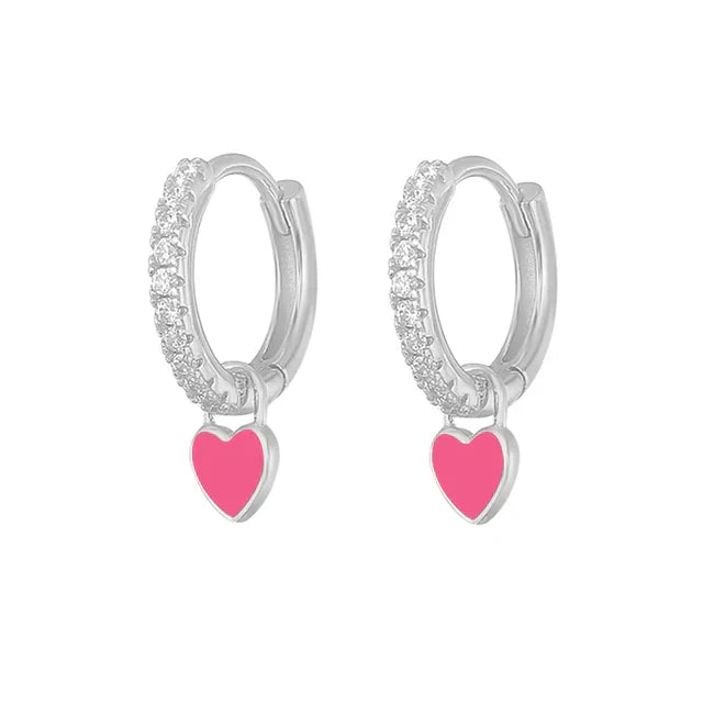Elegant Silver Hoop Earrings - Women's Fashion Jewellery-Silver Rose Red-Nora Luxe