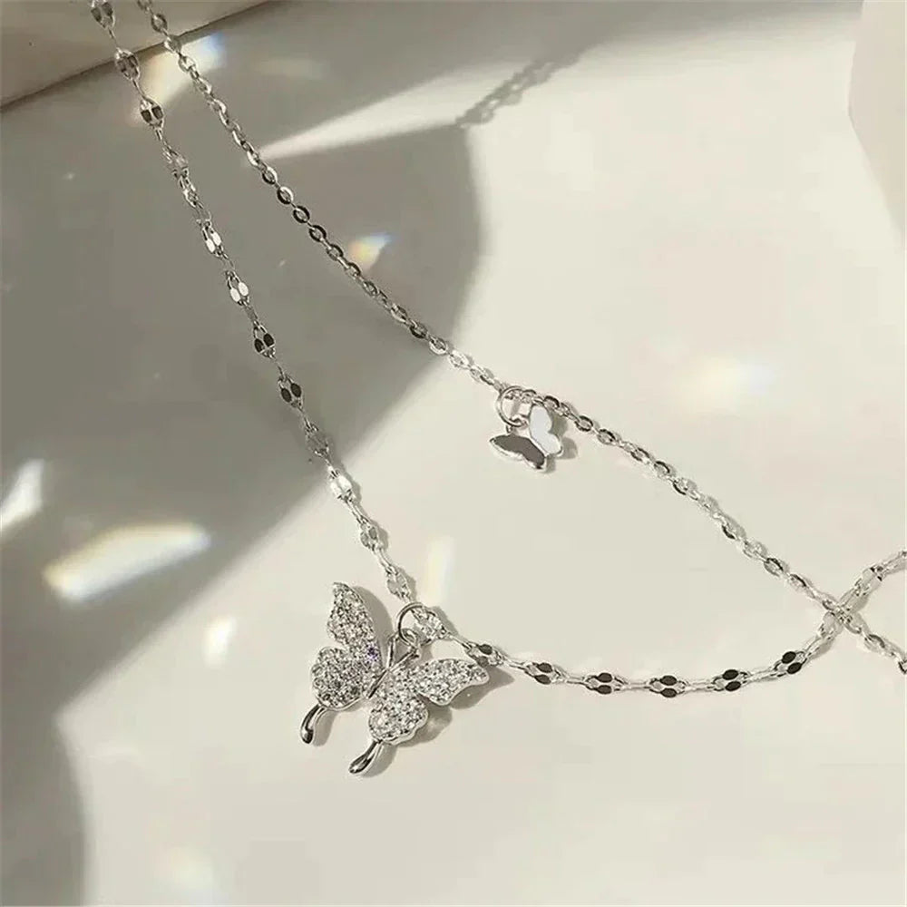 Elegant Silver Necklace Set with Shimmering Butterfly | Sophisticated Jewellery-Nora Luxe