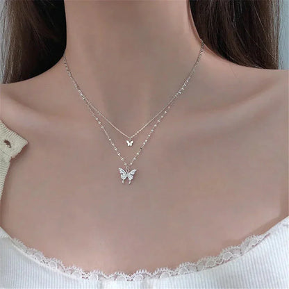 Elegant Silver Necklace Set with Shimmering Butterfly | Sophisticated Jewellery-Nora Luxe