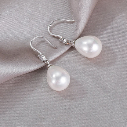 Elegant White Oval Pearl Earrings-Nora Luxe
