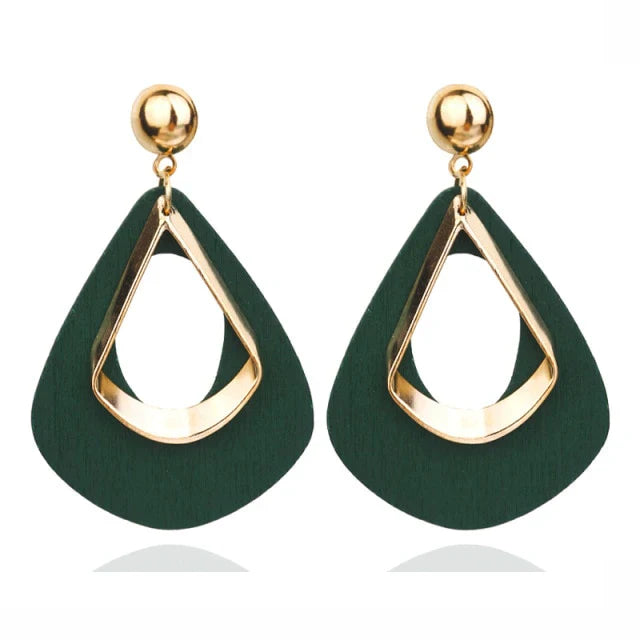 Elegant Wooden Teardrop Earrings | Natural Handmade Jewellery-Green-Nora Luxe