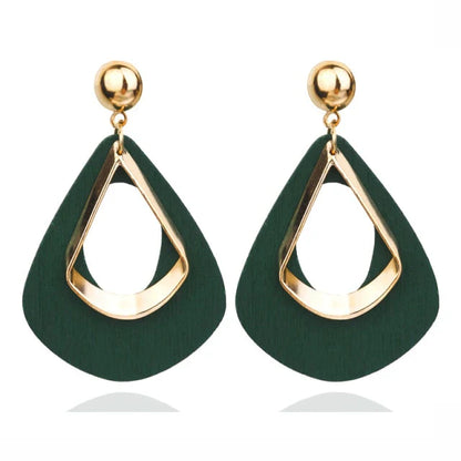 Elegant Wooden Teardrop Earrings | Natural Handmade Jewellery-Green-Nora Luxe