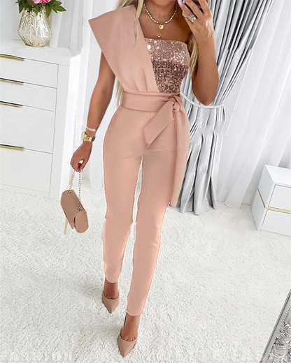 Sparkly One Shoulder Party Jumpsuit for Women