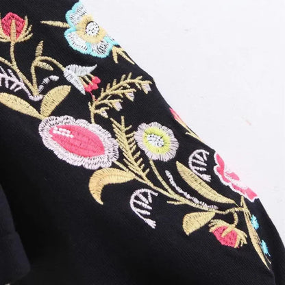 Embroidered Flowers Sweater - Alina-Black-XS-Nora Luxe