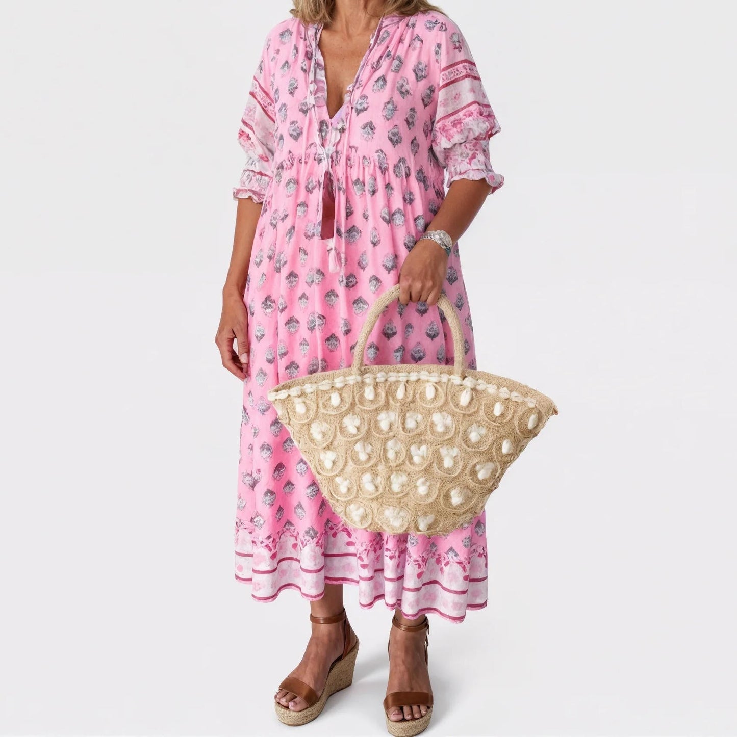Casual Floral V Neck Sundress for Women