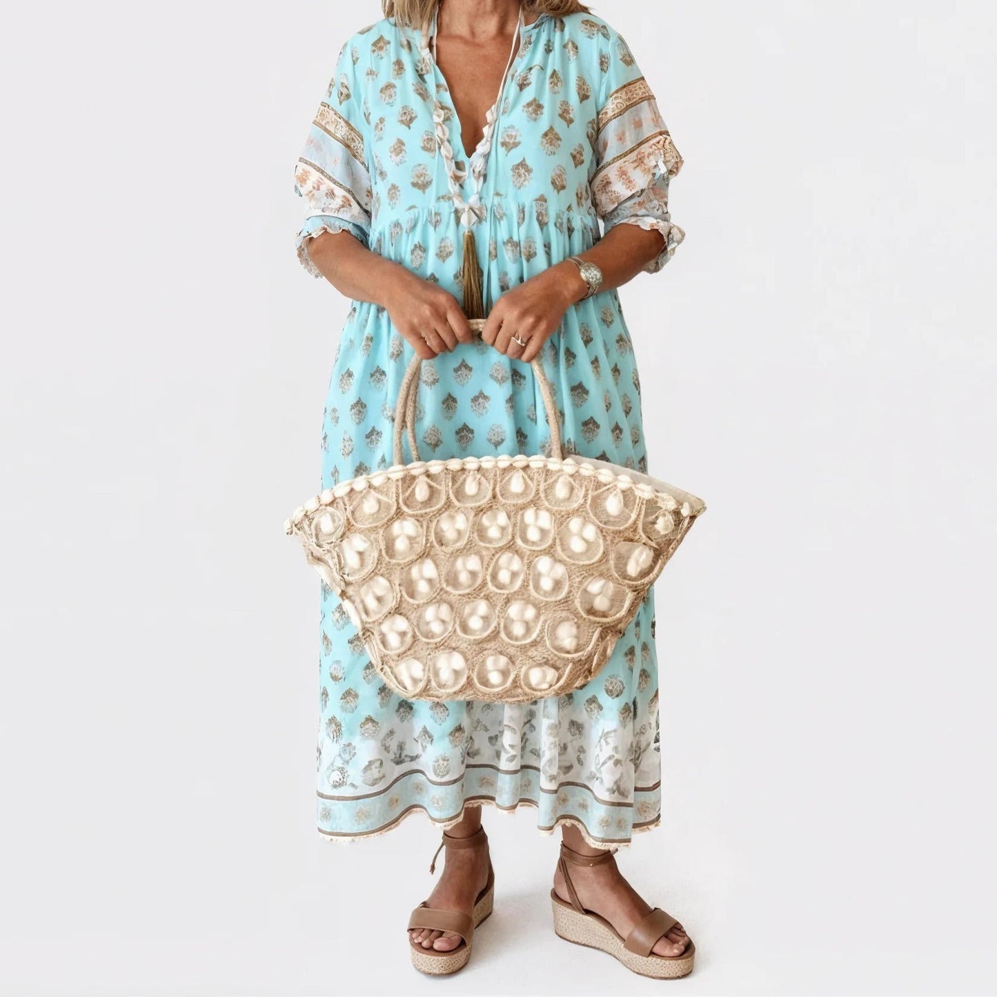 Casual Floral V Neck Sundress for Women