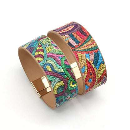 Ethnic Leather Wrap Bracelet | Women's Unique Jewellery-Red-Nora Luxe