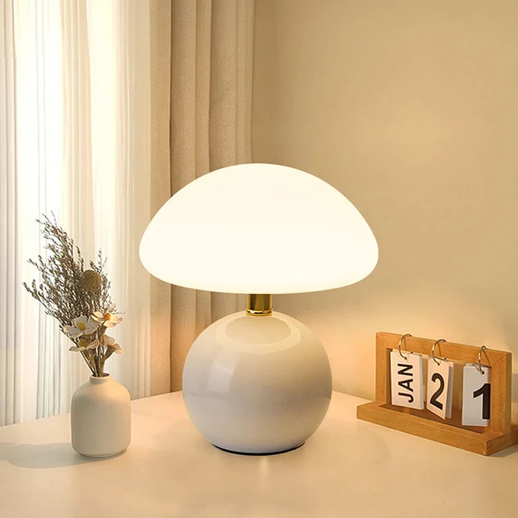 Vintage White Mushroom Bedside Table Lamp