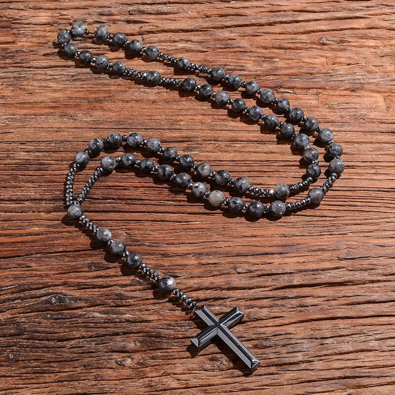 Men's Blue Gemstone Cross Chain Necklace