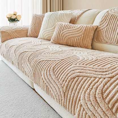 Soft Plush Couch Cover with Wave Pattern, Pet Friendly