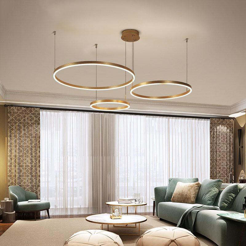Stylish Pendant Light Circle Metal Black Gold Brown